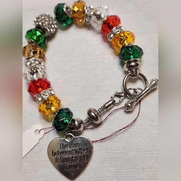Handmade Bracelet Personalized Love Between Mother Daughter Red Green Rhinestone - Picture 3 of 8